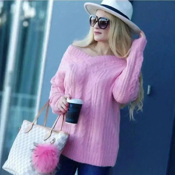 COZY DOLLZ Pink Cable Knit Sweater - Picture 2 of 6